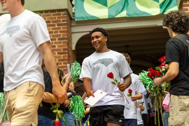William Peace University student at the rose ceremony